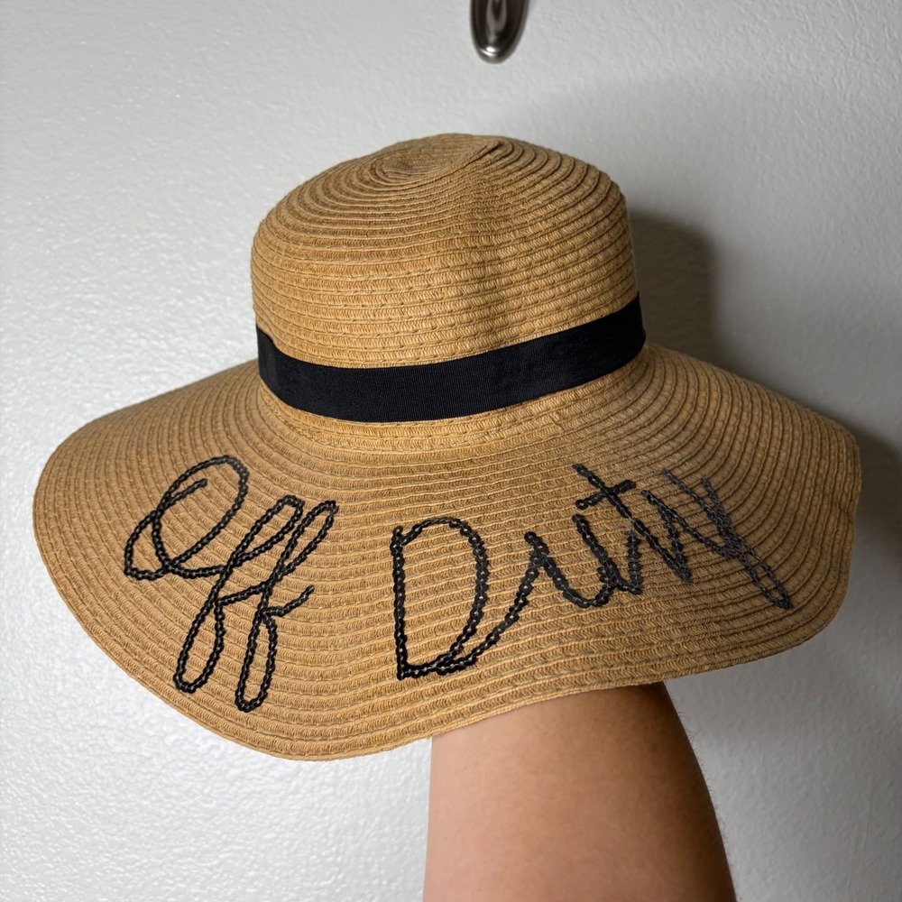Womens Off Duty Sequin Straw Sun Hat Wide Brim Floppy Beach Hat Tan Black